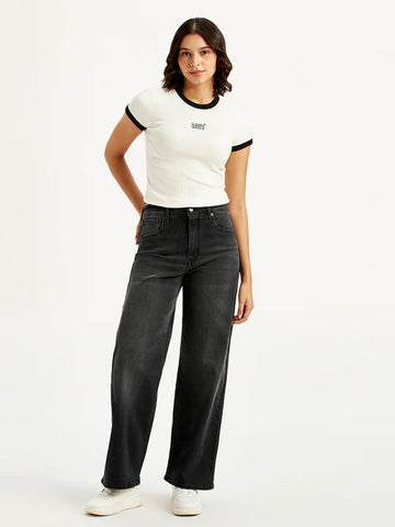 Women's Charcoal Grey Mile High Wide Leg Fit High Rise Jeans