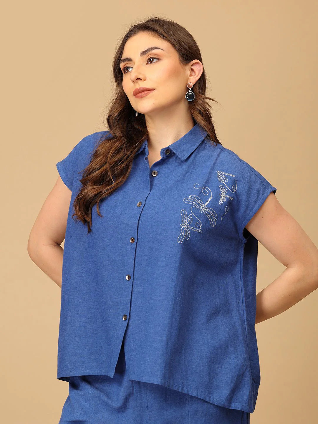 Blue Fly High Embroidered Women's Co ord Set