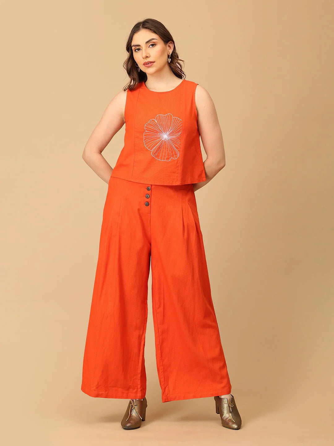Orange You Fab Embroidered Women's Co ord Set